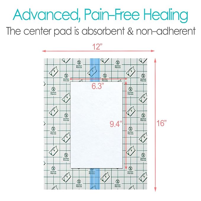 Waterproof Shower Protector Large Cover Shields for PICC Central Line Peritoneal Dialysis Chest Port Feeding Tube PD Catheter Accessories Bandages with Non-Stick Center Pad 12"x16"(Pack of 14)