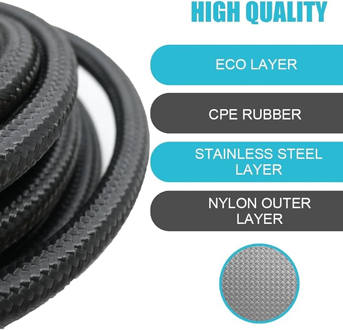 8AN Fuel Line Hose 10FT - 500 PSI High Pressure Braided Stainless Steel Hose for Fuel, Oil, Transmission Cooler & Hydraulic Lines