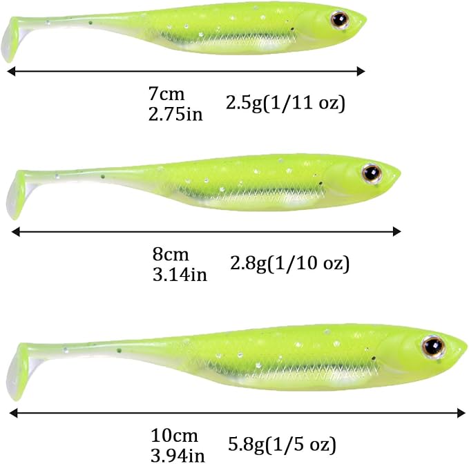 QualyQualy Soft Plastic Swimbait Paddle Tail Shad Lure Soft Bass Shad Bait Minnow Paddle Tail Swim Bait for Bass Trout Walleye Crappie - 2.75in, 3.14in, 3.94in, 5in