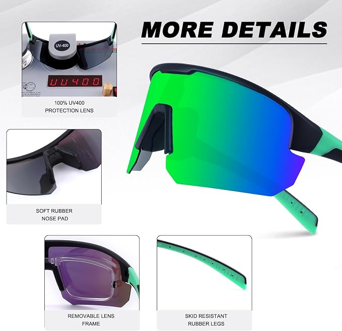 BangLong Lightweight Polarized Sports Sunglasses for Men Women, UV400 Protection Wrap-Around Sunglasses for Running Cycling