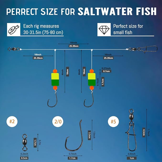 Pompano Rig Saltwater Surf Fishing Rigs – Double Drop Leader Rigs with Hooks, Floats, Beads & Snap – Easy Pre-Tied Terminal Tackle for Pompano, Whiting, Redfish