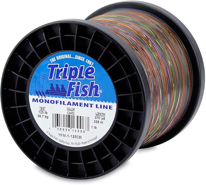 Triple Fish Monofilament Fishing Line - Strong Clear Pink Camo Color for Trolling, Bottom Fishing, Casting Main Line Catfish, Bass