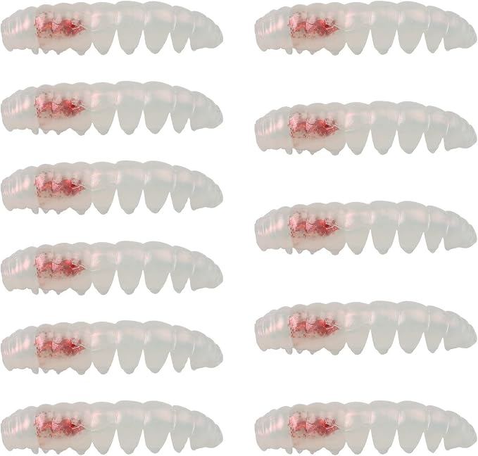 Soft Fishing Worm Baits TPR Segment Body Floating Lures for Freshwater Saltwater Bass Trout River Sea Fishing Gear 11pcs Set(white red)