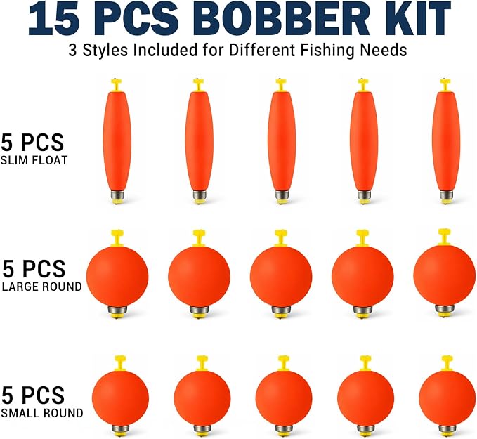 15pcs/16pcs Fishing Float Bobbers Set - ABS & Foam Material, Weighted Design, Multiple Sizes & Vibrant Colors, High-Visibility Tackle Accessories for Freshwater & Saltwater Angling