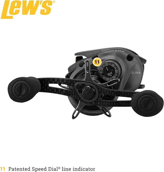 Lew's Custom Lite SS Baitcast Fishing Reel, 10+1 Double Shielded Bearings, Super Shallow 30 mm Spool, Tanso Tech Frame, Carbon Fiber Drag, Carbon Gray