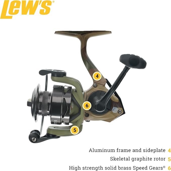 Lew's American Hero Tier 1 Spinning Fishing Reel, 6.2:1 Gear Ratio, Right or Left-Hand Retrieve, Aluminum Frame, Premium 11 Bearing System, Multicam