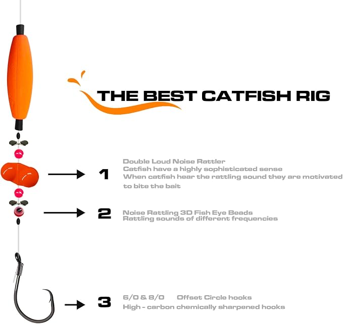Catfish Rig Making Kit Catfishing Rig Accessories 126PCS Catfish Tackle with Fishing Hook Swivels Sinker EVA Peg Float Rattle Beads Bobber Stoppers Fishing Bells Spinners