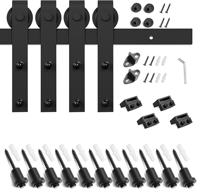 SMARTSTANDARD 14ft Heavy Duty Double Door Sliding Barn Door Hardware Kit - Smoothly and Quietly -Easy to Install -Includes Step-by-Step Installation Instruction Fit 42" Wide Door Panel