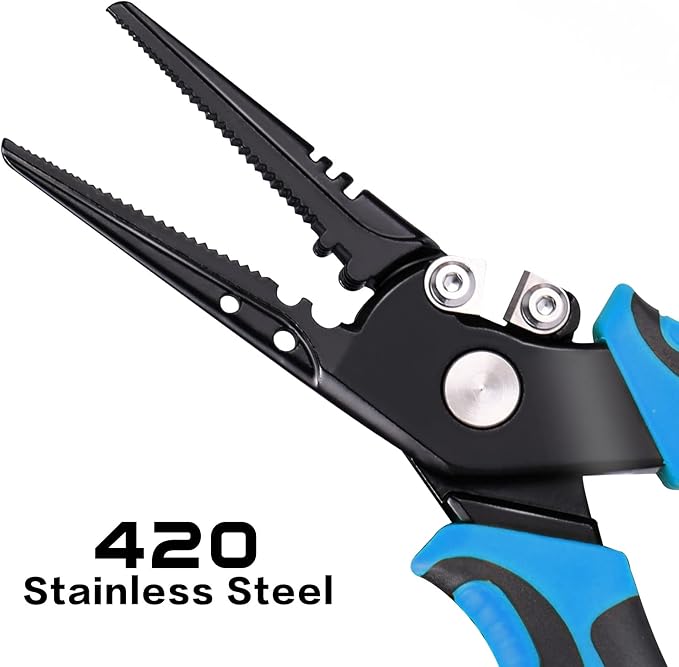 Sougayilang Fishing Pliers,Sheath and Lanyard Tungsten Carbide Cutters,420 Stainless Steel Fishing Tools,Saltwater Resistant Fishing Gear with Rubber Handle-7.5'' Straight Nose - Blue