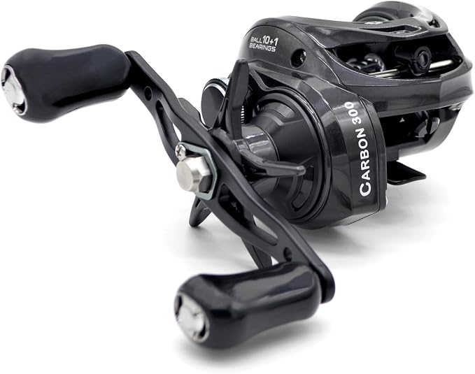 Carbon 300 Baitcasting Fishing Reel, High Line Capacity Baitcaster Reels, 6.3:1 Gear Ratio, 10+1 Stainless Steel Ball Bearings, 10 Button Magnetic Brakes, Carbon Fiber Frame and Side Covers