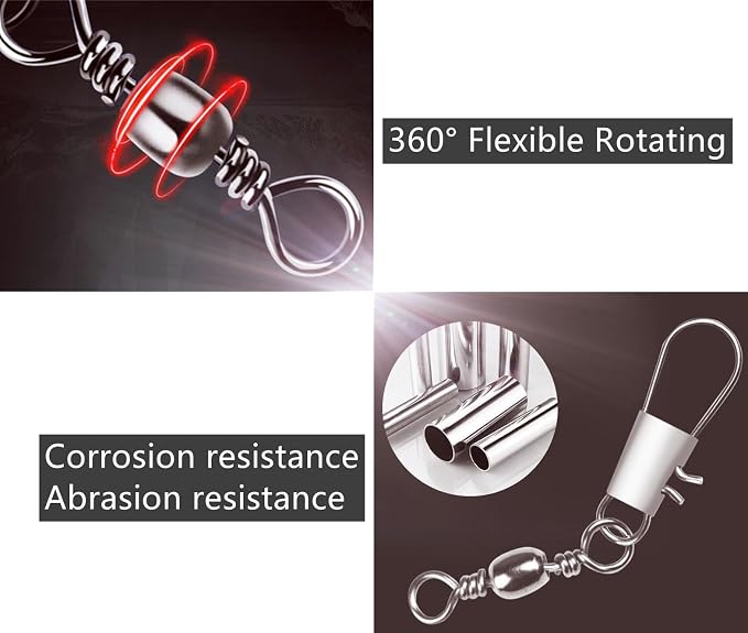 Drchoer Fishing Barrel Swivels with Snap Kit: 350pcs/box Interlock Snap Swivel Size 2# 4# 6# 8# 10# 12# and Beads Set for Saltwater Freshwater Fishing Line Hook Connector