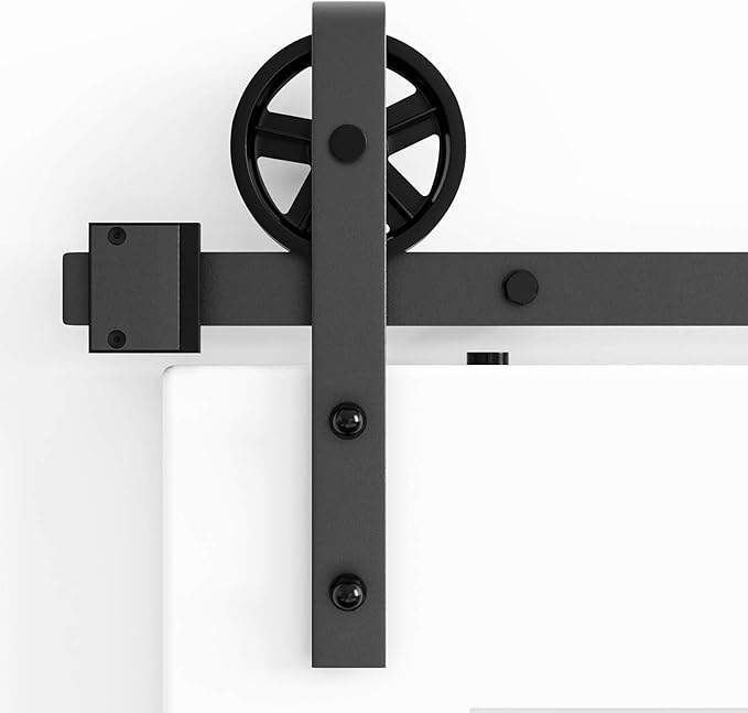 WINSOON Black Antique Hangers Rollers Kit Include Floor Guide/Door Stoppers/Screw/Anti-Jump Block, Sliding Barn Door Hardware Hangers Rollers 2pcs (J Shape Bending Design)