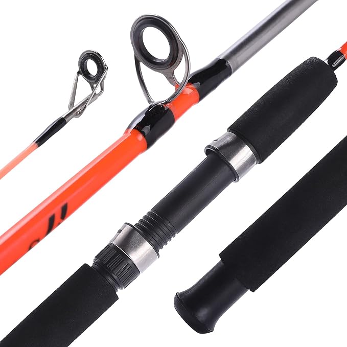 Sougayilang Fishing Rod, 2-Piece Composite Graphite & Glass Blanks Saltwater Trolling Rod Offshore Surf Fishing Pole with Stainless Steel Line Guides for Catfish, Salmon Glass Fiber Spinning Rod