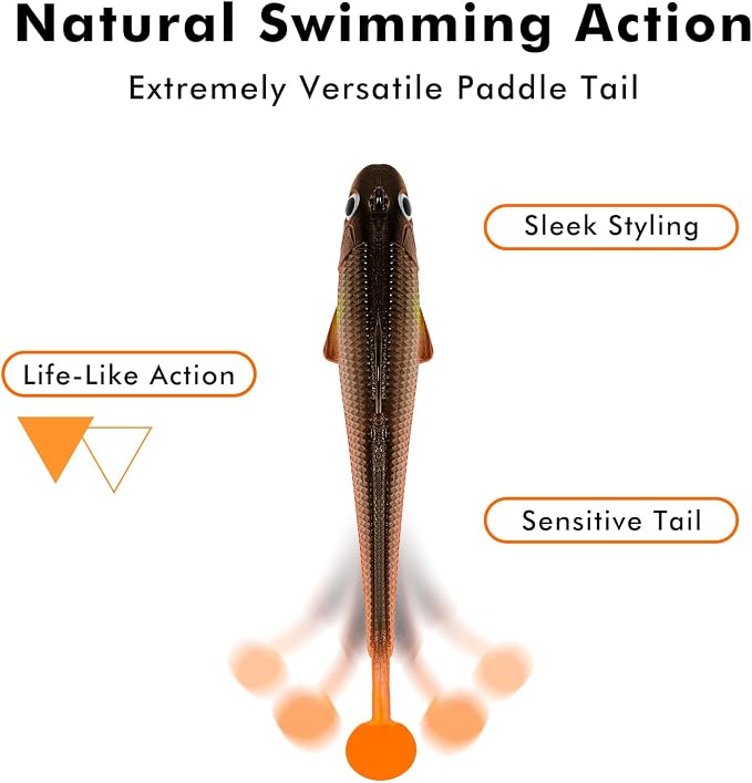 TRUSCEND Shadtale Easy Catch Soft Fishing Lures with BKK Hooks - Trembly Sinking and Vibrating Swim for More Bites, Pre-Rigged Swimbaits for Bass, Trout, Crappie, Walleye, Freshwater Saltwater Fishing