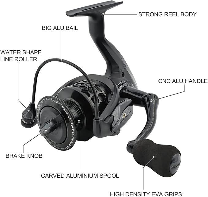 Fishdrops Spinning Fishing Reels 12+1BB Ultra Lightweight Carved Aluminum Spool Reels Affordable Smooth Spinning Reels