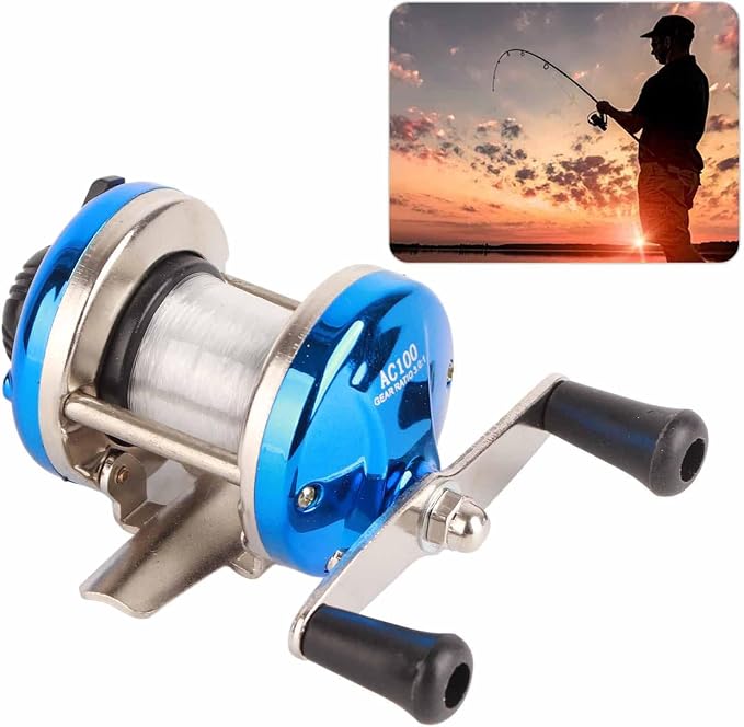 Fishing Reel, RoundBaitcasting Reel Conventional Fihsing Wheel with Line Lure Reel for Catfish, Salmon/Steelhead, Striper Bass and Inshore Saltwater Fishing(Blue)