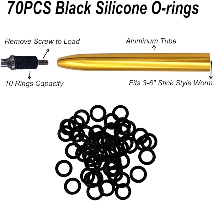 Wacky Rigging Tool, Fishing Bait Rigs, Wacky Rig Ring Tool with 70PCS Worm O-Rings, Wacky Worm Kit for Senko Neko Finesse Stick Soft Baits