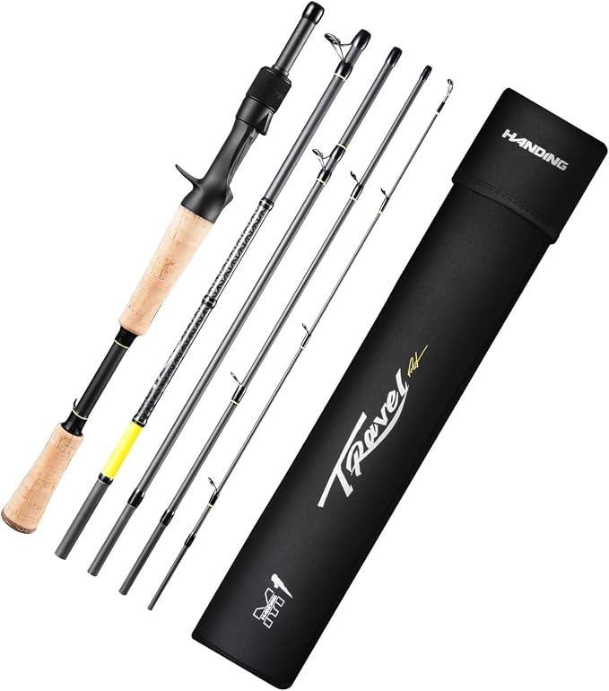 HANDING M1 Travel Fishing Rod, 5/6-Piece Portable Spinning Rod & Baitcaster Rod Medium/Medium Heavy Travel Rod for Largemouth Smallmouth Walleye Pickerel Pike Redfish Striped Bass