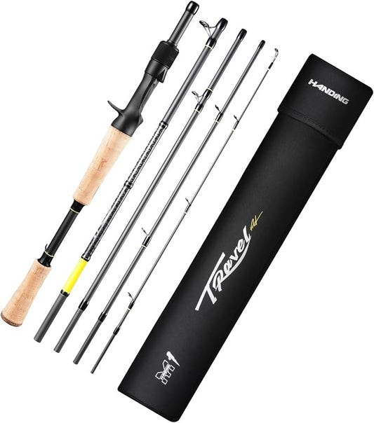 HANDING M1 Travel Fishing Rod, 5/6-Piece Portable Spinning Rod & Baitcaster Rod Medium/Medium Heavy Travel Rod for Largemouth Smallmouth Walleye Pickerel Pike Redfish Striped Bass