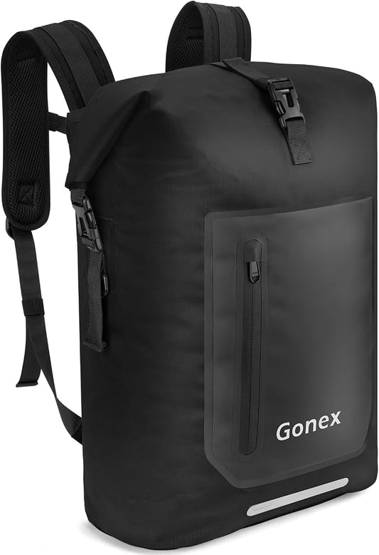 Gonex Ultralight Waterproof TPU Backpack, 35L Roll Top Dry Bag with Comfortable Padded Back Panel for Kayaking Boating Camping Fishing Travel,Black