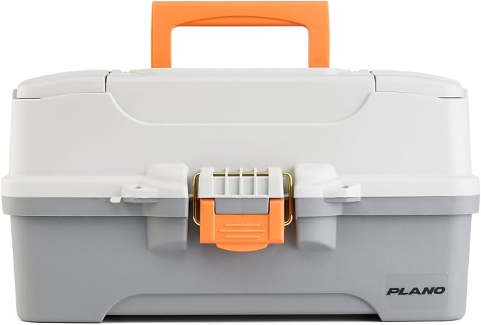 Plano Three-Tray Tackle Box, Light Grey/Dark Grey, Rust-Proof Brass Latch, Top-Access Tray with Deep Storage, Made in the USA, Portable Fishing Gear Storage Organizer