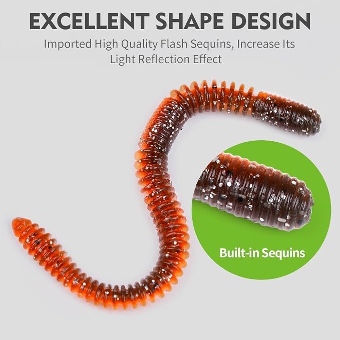 10Pcs/4.7'' Worms for Bait Bass Fishing, Soft Lures Plastic Noodle Wacky Worm Earthworm Silicone Threaded Bait for Ned rig, Fishing Lure Kit for Freshwater Saltwater