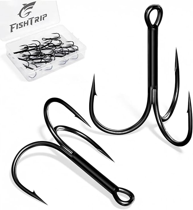 FishTrip 25/10/90/200pcs Fishing Treble Hooks, High Carbon Steel Triple Fishing Hooks with Ultra Brabed Sharp for Saltwater Freshwater Black, Treble Hook for Bass Trout Fishing Lures Replacement