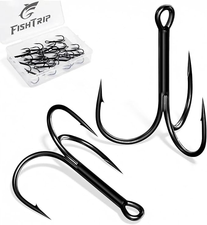 FishTrip 25/10/90/200pcs Fishing Treble Hooks, High Carbon Steel Triple Fishing Hooks with Ultra Brabed Sharp for Saltwater Freshwater Black, Treble Hook for Bass Trout Fishing Lures Replacement
