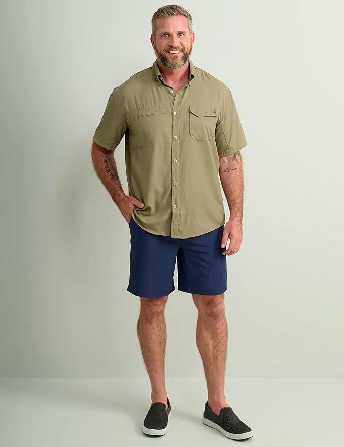 HUK Men's Tide Point Kc Scott Original Artwork Short Sleeve Shirt, Fishing Button Down