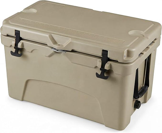 COSTWAY Portable Insulated Hard Cooler – Keeps Ice Up to 6 Days, Heavy-Duty Outdoor Ice Chest with Cup Holders, Built-in Fish Ruler & Bottle Opener for Camping, Fishing, Beach, Tailgating