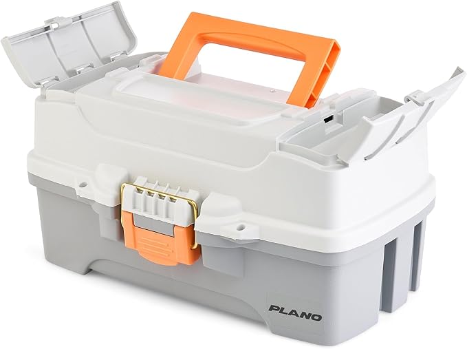 Plano One-Tray Tackle Box, Light Grey/Dark Grey, Rust-Proof Brass Latch, Top-Access Tray with Deep Storage, Made in the USA, Portable Fishing Gear Storage Organizer