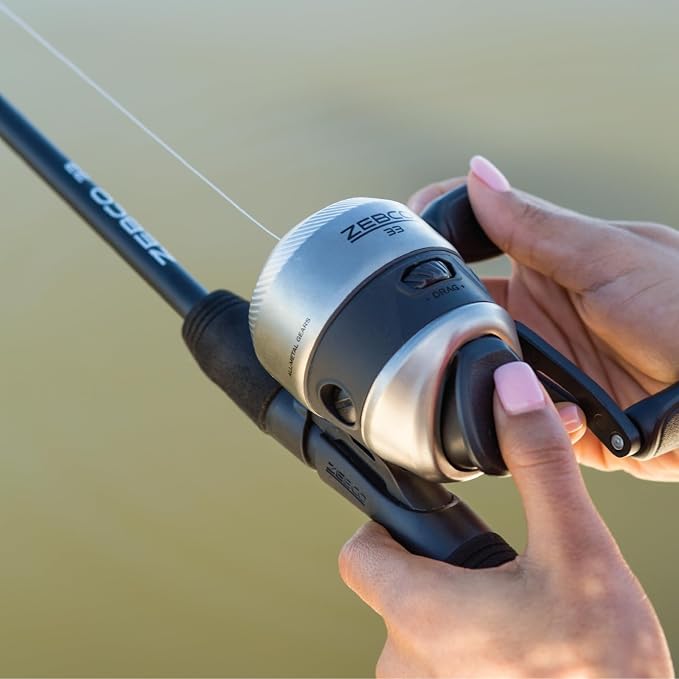 Zebco 33 Spincast Reel and Fishing Rod Combo, 6-Foot 2-Piece Fiberglass Rod with EVA Handle, Quickset Anti-Reverse Fishing Reel with Bite Alert