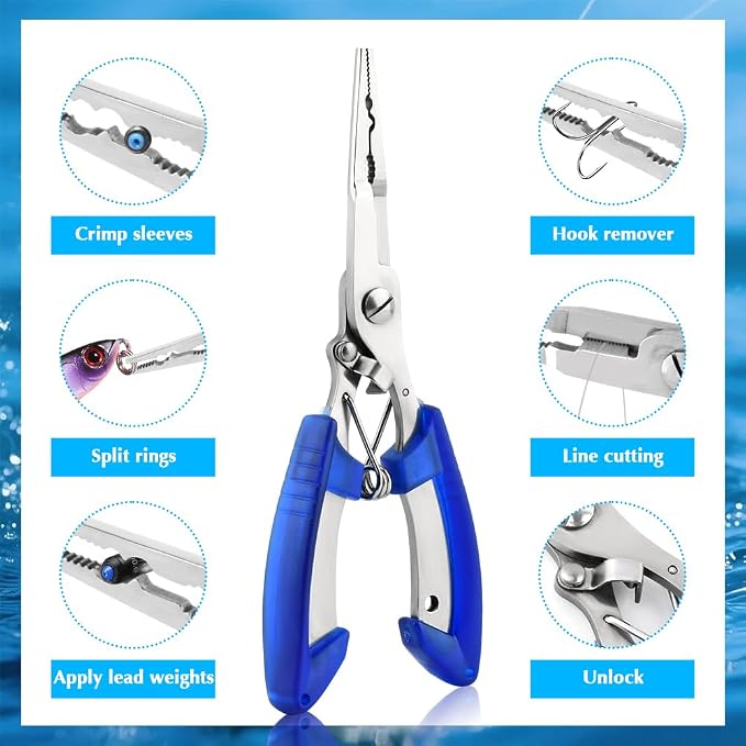 Fishing Hook Remover & Pliers Kit, 3pcs Stainless Steel Magnetic Tip Tools with Non-Slip Handle for Bass Trout Catfish, Multi-Functional Hook Extractor Accessories Detacher Tools
