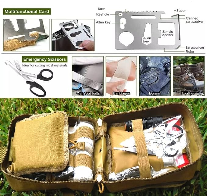 Galaxy 251 Pcs First Aid Kits for Survival Emergency Trauma Military Tactical Medical Hunting Camping Hiking Fishing IFAK EMT Bag (Khaki)
