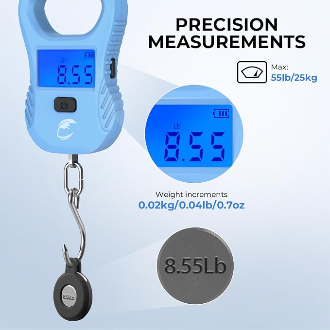 Calamus Lightweight 2pc Fishing Tool Kit – Fish Scale & Lip Gripper, Rechargeable Digital Scale with USB Cable, Lip Gripper with Soft Retractable and Detachable Measuring Tape, Fishing Gifts for Men