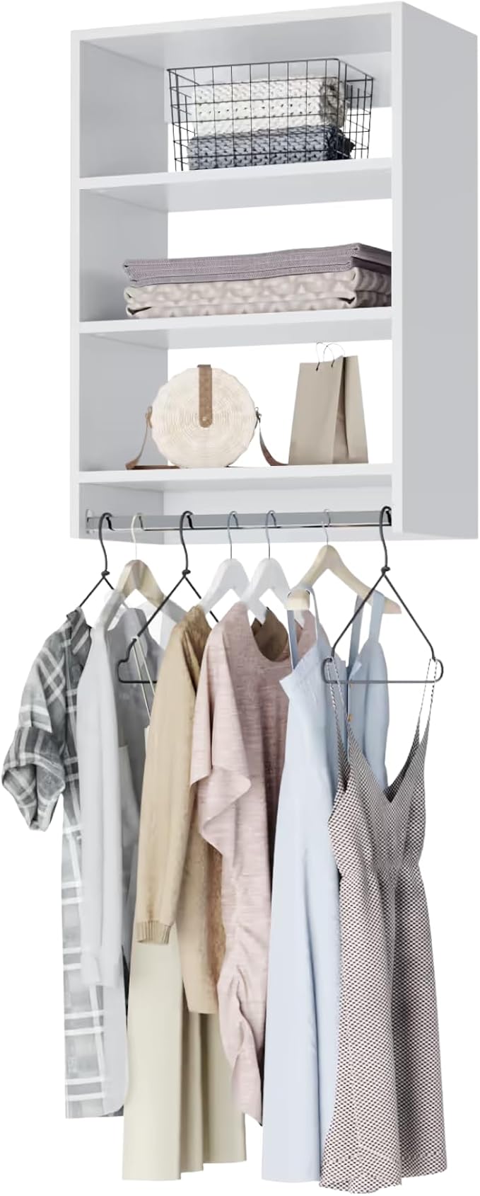 Medium Hanging Closet Unit - Modular Closet System For Hanging - Closet Organizers And Storage Shelves (White, 31.5 inches Wide)
