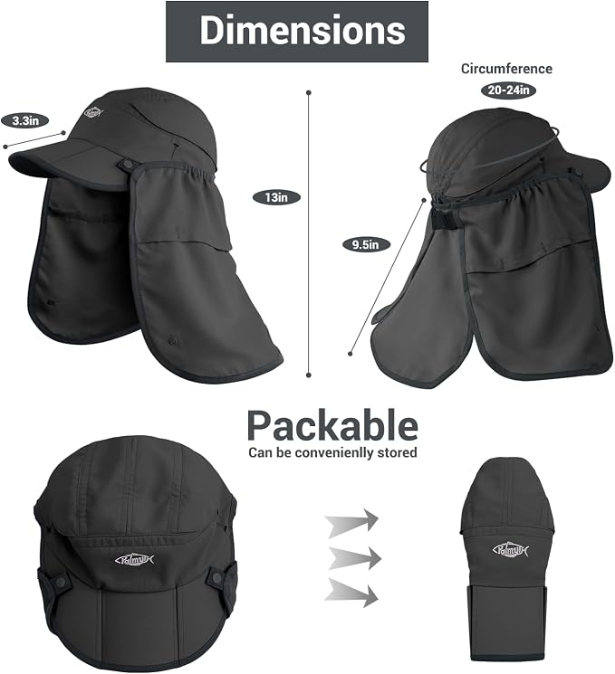 Palmyth Fishing Sun Hat with Detachable Neck Flap UPF 50+ Lightweight Hiking Hats Sunglass Lock Baseball Cap for Men Women