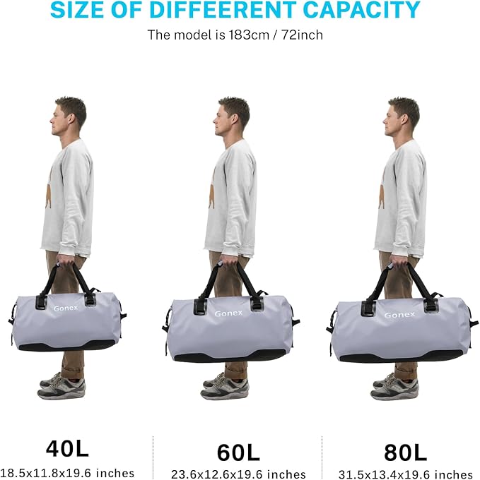 Gonex 40L 60L 80L Extra Large Waterproof Duffle Travel Dry Duffel Bag Heavy Duty Bag with Durable Straps & Handles for Kayaking Paddleboarding Boating Rafting Fishing