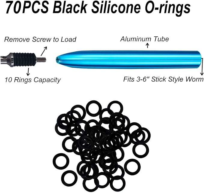 Wacky Rigging Tool, Fishing Bait Rigs, Wacky Rig Ring Tool with 70PCS Worm O-Rings, Wacky Worm Kit for Senko Neko Finesse Stick Soft Baits