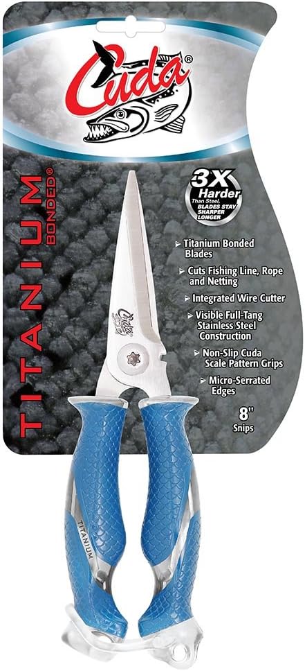 CUDA 8" Titanium Bonded Snips Durable Fishing Wire, Braid, Mono & Fluorocarbon Cutter for Saltwater & Freshwater Use with Internal Spring