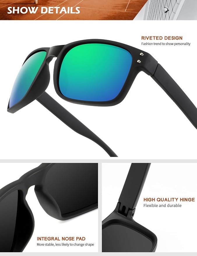 KALIYADI Polarized Sunglasses for Men and Women Vintage Style Sun Glasses for Fishing Running Driving with UV Protection