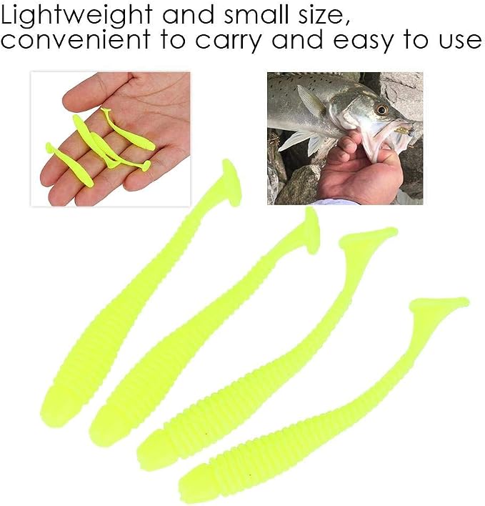 Tbest 50 Pcs 5cm Soft Fishing Lures, Plastic Fishing Bait T-Tail Grub Worm Baits Fish Tackle Accessory 9 Colors