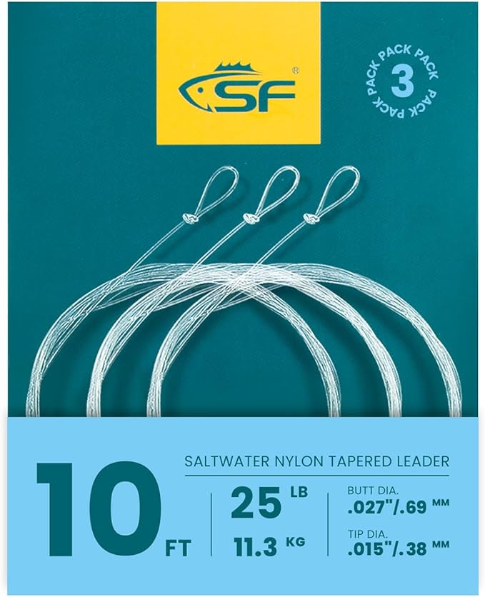 SF Pre-Tied Loop Fly Fishing Tapered Leader Nylon Clear Trout Freshwater Saltwater Bonefish Permit Bass Salmon Steelhead 7.5FT 9FT 10FT 12FT 15FT 0X 1X 2X 3X 4X 5X 6X 7X