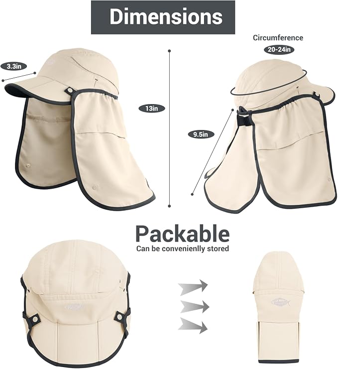 Palmyth Fishing Sun Hat with Detachable Neck Flap UPF 50+ Lightweight Hiking Hats Sunglass Lock Baseball Cap for Men Women