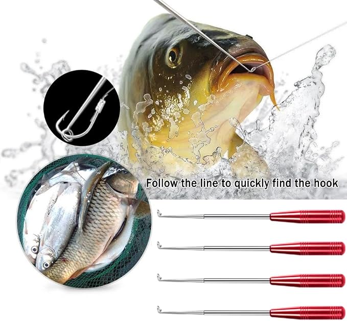 Fish Hook Remover Tool, Fishing Hook Quick Removal Descending Device, Fishing Gear Security Equipment Kits for Adult, Hook Extractor Accessories Detacher Tools with 4PCS Storage Tube