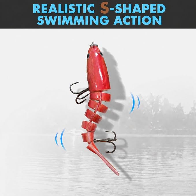 Multi Jointed Swimbait Hard Lure, 3.7in Slow Sinking Fishing Lures with Realistic S-Shaped Swimming Action, Built-in Gravity Transfer System & #6 Treble Hooks for Bass, Trout, Pike, Topwater Lure