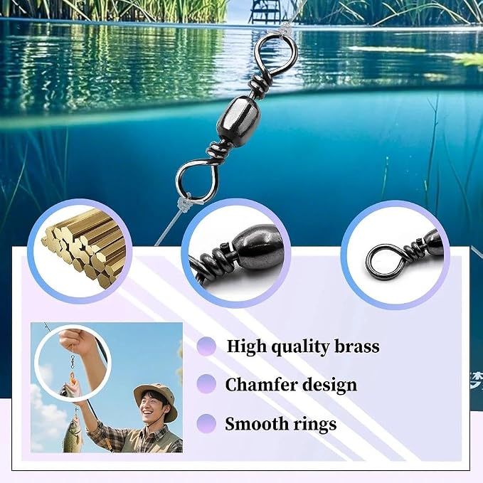 Fishing Barrel Swivels - 50Pcs/100pcs Solid Ring Rolling Swivel Connector High Strength Fishing Terminal Tackle for Saltwater Sea Fishing