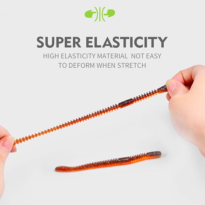 10Pcs/4.7'' Worms for Bait Bass Fishing, Soft Lures Plastic Noodle Wacky Worm Earthworm Silicone Threaded Bait for Ned rig, Fishing Lure Kit for Freshwater Saltwater