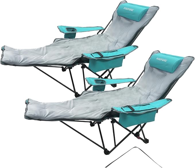 2-Pack Reclining Camping Chair 4 Position with Foot Rest Comfortable for Adults 265Ibs Folding Lounger Mesh Beach Chair with Cooler Bag,Cotton Cushion and Cup Holder for Outdoor Patio