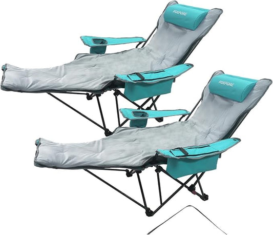 2-Pack Reclining Camping Chair 4 Position with Foot Rest Comfortable for Adults 265Ibs Folding Lounger Mesh Beach Chair with Cooler Bag,Cotton Cushion and Cup Holder for Outdoor Patio